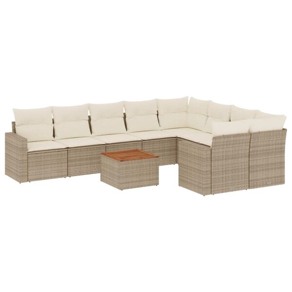 vidaXL Salon de jardin avec coussins 10 Pièces beige résine tressée