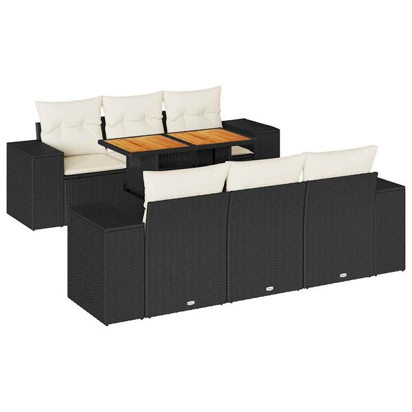 vidaXL Salon de jardin 7 Pièces avec coussins noir résine tressée