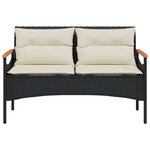 vidaXL Banc de jardin avec coussins 116x62 5x74 cm noir résine tressée