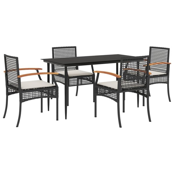 vidaXL Ensemble à manger de jardin coussins 5Pièces Noir Résine tressée