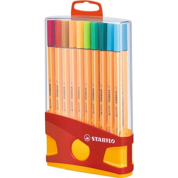 STABILO Color Parade - Etui distributeur de 20 Stylos Feutre Point 88 - Avec attache - Couleurs Assorties