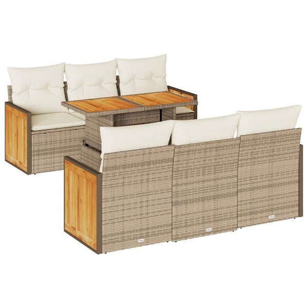 vidaXL Salon de jardin avec coussins 7 Pièces beige résine tressée acacia