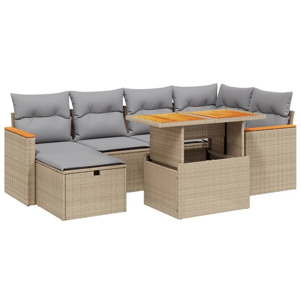 vidaXL Salon de jardin avec coussins 7 Pièces beige résine tressée