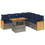 vidaXL Salon de jardin avec coussins 7 Pièces gris résine tressée acacia