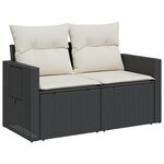 vidaXL Canapé de jardin avec coussins 2 places noir résine tressée
