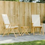 vidaXL Ensemble de bistro pliante 3 Pièces et coussins blanc crème bambou
