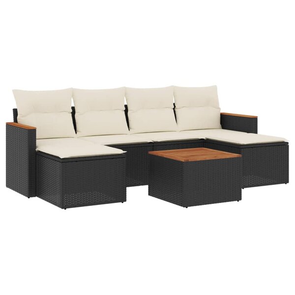 vidaXL Salon de jardin 7 Pièces avec coussins noir résine tressée