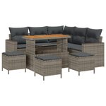 vidaXL Canapé de jardin 9 pièces avec coussins en poly rotin gris et acacia