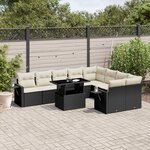 vidaXL Salon de jardin 10 Pièces avec coussins noir résine tressée