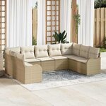 vidaXL Ensemble de canapé de jardin 9 Pièces Beige Poly rotin