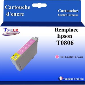 T3AZUR- Cartouche Compatible avec Epson T0806 remplace Stylus Photo R265 R360 R285 P50 R685 RX560 RX585 RX685 PX700W PX710W PX800FW PX810 PX650 Light Magenta
