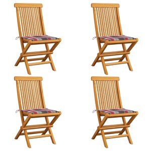 vidaXL Chaises de jardin et coussins à carreaux rouge 4Pièces Teck massif
