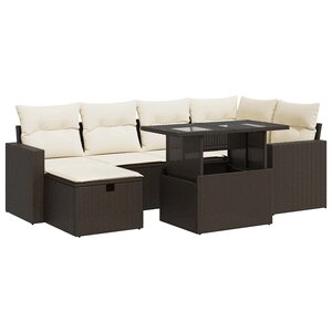 vidaXL Salon de jardin avec coussins 7 Pièces marron résine tressée