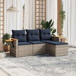 vidaXL Salon de jardin 4 Pièces avec coussins gris résine tressée