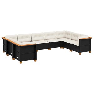 vidaXL Salon de jardin 9 Pièces avec coussins noir résine tressée