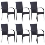 vidaXL Chaises empilables d'extérieur lot de 6 Résine tressée Noir