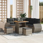 vidaXL Ensemble de canapé de jardin 8 pièces avec coussins gris en Poly Rattan Acacia