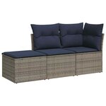 vidaXL Salon de jardin avec coussins 3 Pièces gris résine tressée