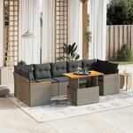 vidaXL Salon de jardin 8 Pièces avec coussins gris résine tressée