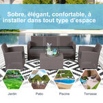 Ensemble salon de jardin 5 places grand confort table basse rangement intégré plastique PP imitation rotin coussins gris