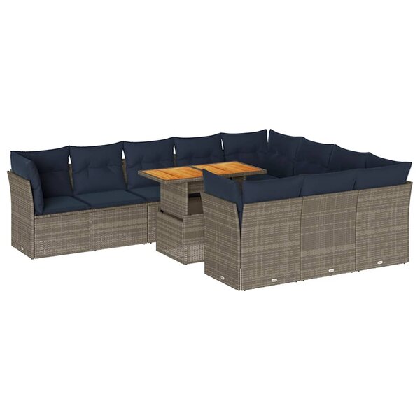 vidaXL Salon de jardin 11 Pièces avec coussins gris résine tressée