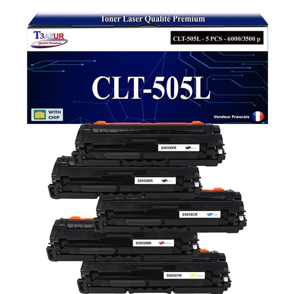T3AZUR - 5x Toners compatibles avec Samsung CLT-505L pour Samsung ProXpress C2620DW C2670FW C2680FX