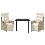 vidaXL Ensemble de salle à manger pour jardin 3 Pièces Beige polyrotin