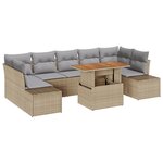 vidaXL Ensemble de jardin 8 pièces avec coussins en poly rotin beige et acacia