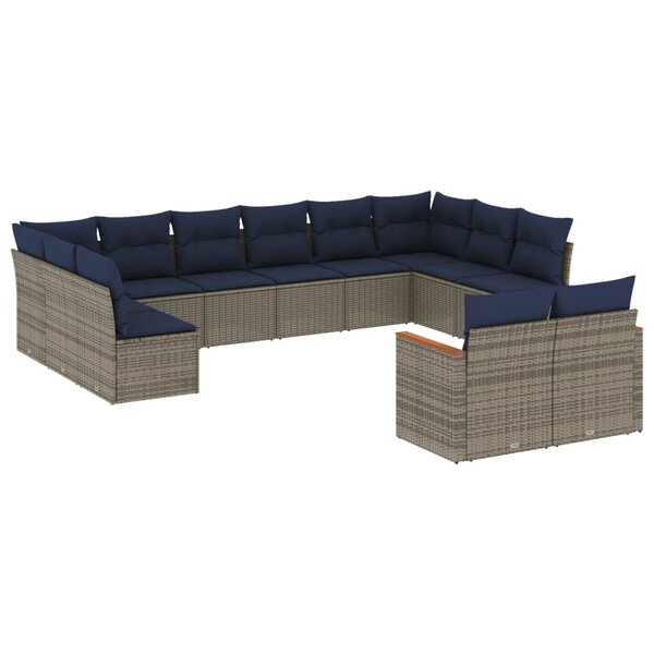 vidaXL Salon de jardin avec coussins 12 Pièces gris résine tressée