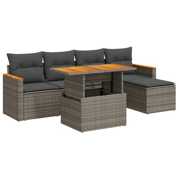 vidaXL Salon de jardin avec coussins 6 Pièces gris résine tressée acacia