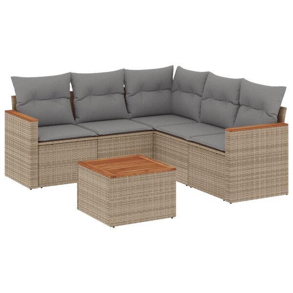 vidaXL Salon de jardin avec coussins 6Pièces mélange beige résine tressée