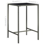 Vidaxl table de bar de jardin gris 70x70x110cm résine tressée et verre