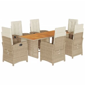 vidaXL Ensemble à manger de jardin et coussins 7 Pièces beige poly rotin