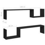 vidaXL Étagères murales 2 Pièces noir 100x15x20 cm bois d'ingénierie