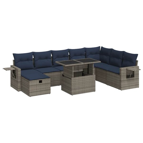 vidaXL Salon de jardin avec coussins 9Pièces marron résine tressée acacia