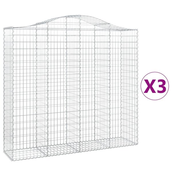 vidaXL Paniers à gabions arqués 3 Pièces 200x50x180/200 cm Fer galvanisé