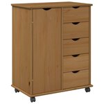vidaXL Cabinet roulant avec roue Marron miel 63 5 x 39 x 79 cm