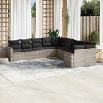vidaXL Salon de jardin avec coussins 10 Pièces gris clair résine tressée