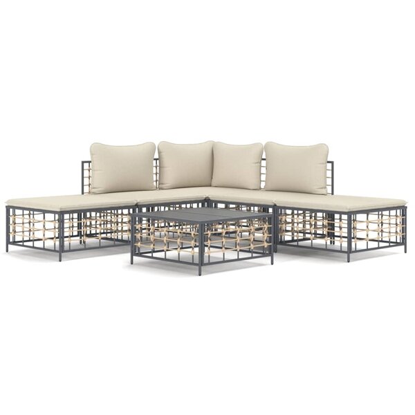 vidaXL Salon de jardin 6 Pièces avec coussins anthracite résine tressée