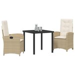 vidaXL Ensemble de salle à manger pour jardin 3 Pièces Beige polyrotin