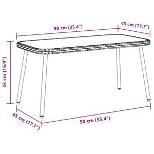 vidaXL Table basse Noir 90 x 45 x 43 cm Poly Rattan et verre