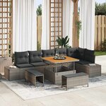 vidaXL Ensemble de canapé de jardin avec coussin 9 Pièces Gris Poly rotin