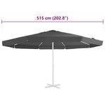 vidaXL Tissu de remplacement pour parasol d'extérieur Anthracite 515cm