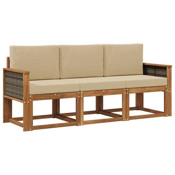 vidaXL Ensemble de canapés d'extérieur avec coussin 3 Pièces Naturel