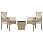 vidaXL Ensemble bistro de jardin 3 Pièces Beige Poly rotin