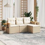 vidaXL Salon de jardin avec coussins 4 Pièces beige résine tressée