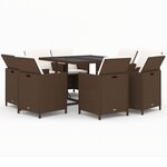 vidaXL Ensemble à manger de jardin et coussins 9 Pièces Poly rotin Marron