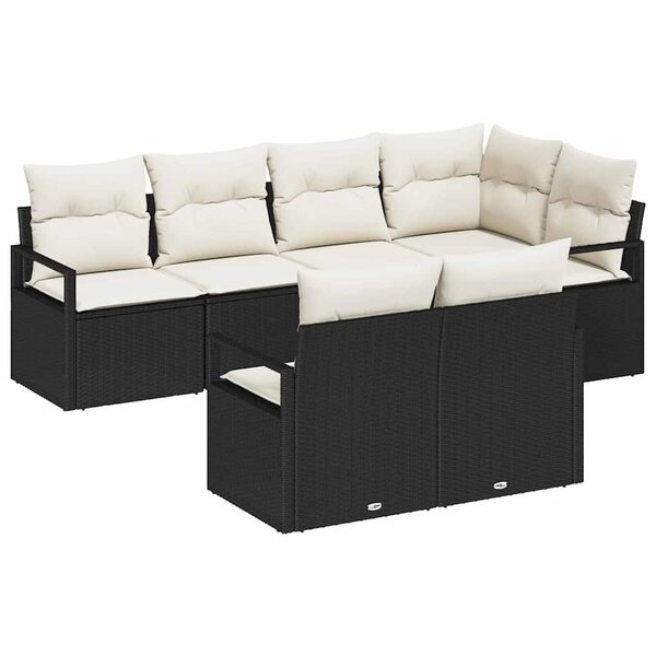 vidaXL Ensemble de canapé de jardin avec coussin 7 Pièces Noir  Crème