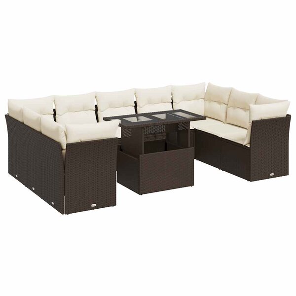vidaXL Salon de jardin 10 Pièces avec coussins marron résine tressée