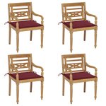 vidaXL Chaises Batavia avec coussins lot de 4 Bois de teck solide